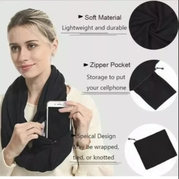 NEW Beyond Yoga Hidden Pocket Infinity Scarf Black Lightweight - Picture 1 of 8